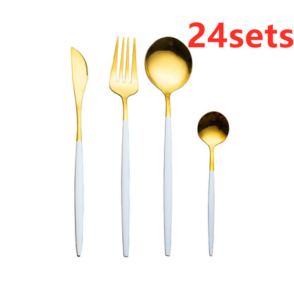 Cutlery Cutlery Set Gold Baked Lacquer Cutlery And Spoon Four-piece Set