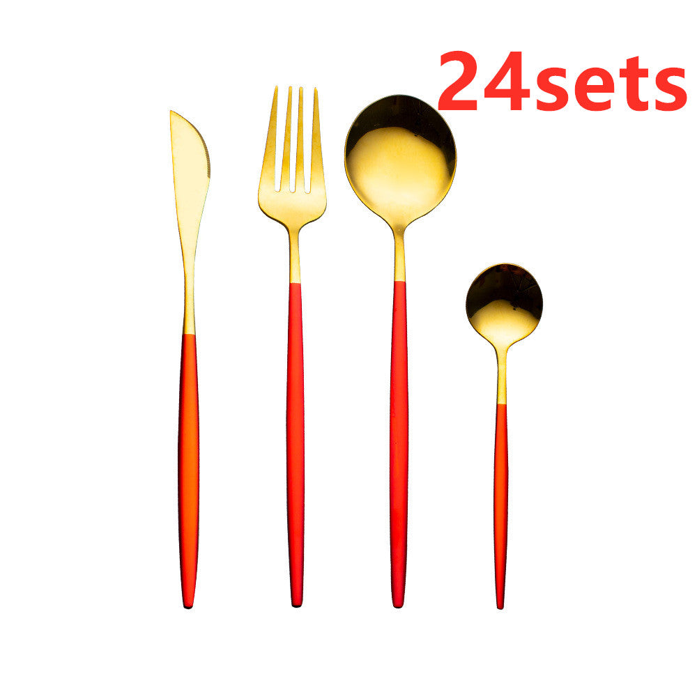 Cutlery Cutlery Set Gold Baked Lacquer Cutlery And Spoon Four-piece Set