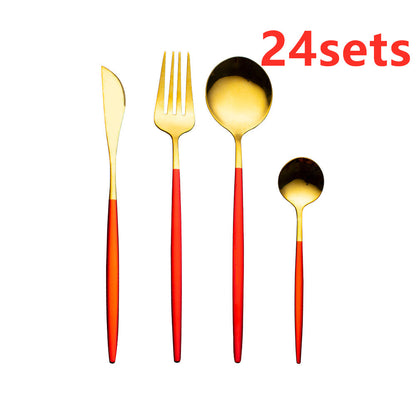 Cutlery Cutlery Set Gold Baked Lacquer Cutlery And Spoon Four-piece Set