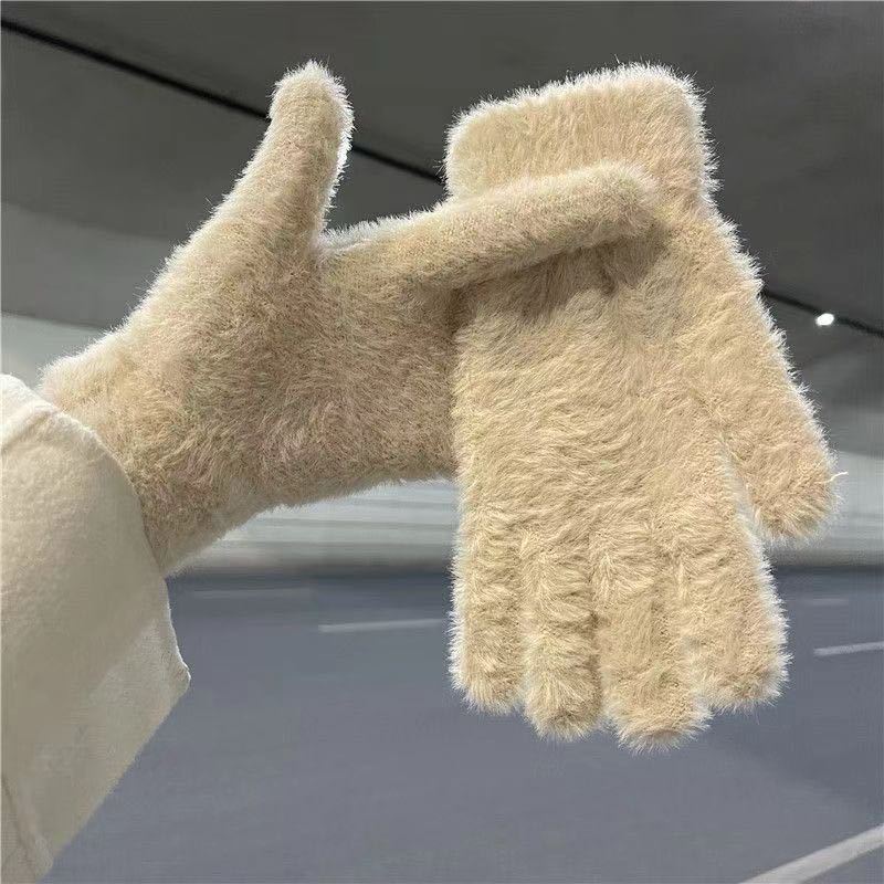 Solid Color Sweet Plush Warm Gloves Cycling Cold Protection