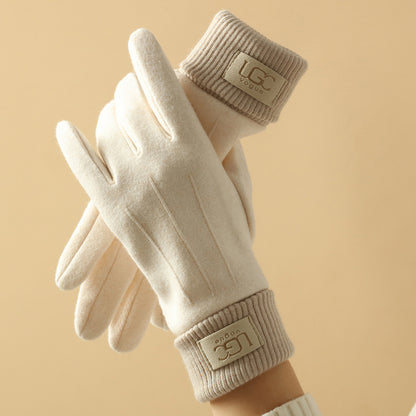 Cashmere-like Women's Winter Warm Gloves Fleece-lined Thickened Outdoor Riding Touch Screen