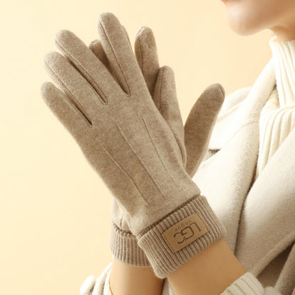 Cashmere-like Women's Winter Warm Gloves Fleece-lined Thickened Outdoor Riding Touch Screen