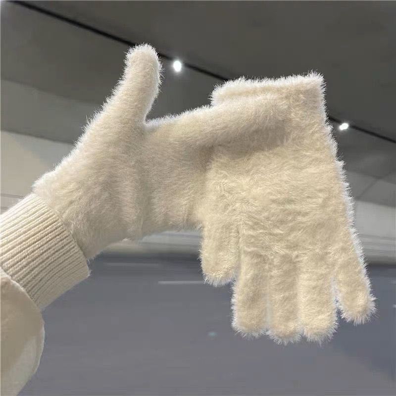 Solid Color Sweet Plush Warm Gloves Cycling Cold Protection